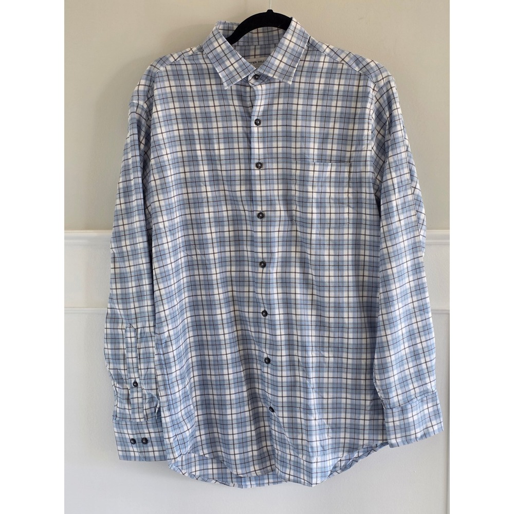 Peter Millar Mens‎ Blue Plaid Performance Button Down Shirt Medium Long Sleeve